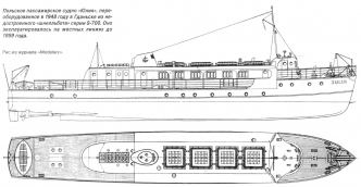Польское пассажирское судно «Юлия», переоборудованное в 1948 году в Гданьске из недостроенного «шнелльбота» серии S-700