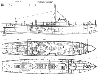 Торпедный катер S-1: компоновка, вид сверху и план трюма
