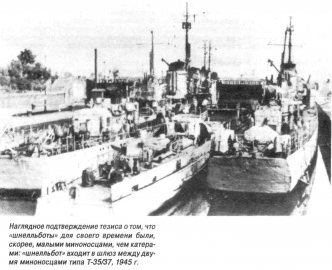 «Шнелльбот» входит в шлюз между двумя миноносцами типа Т-35/37, 1945 год