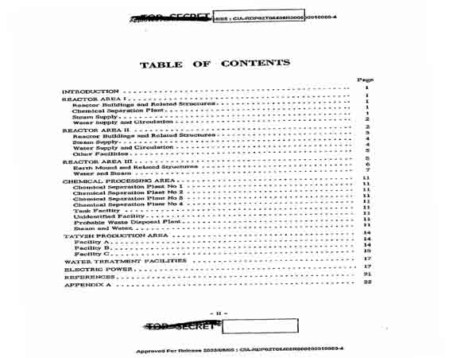 Оглавление альбома, подготовленного американской военной разведкой в 1964 г. и посвящённого описанию «Кыштымскоого атомного комплекса»