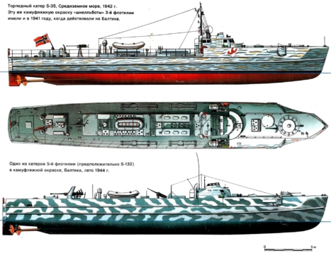 Торпедный катер S-35, Средиземное море, 1942 г. и предположительно S-132, Балтика, лето 1944 г.